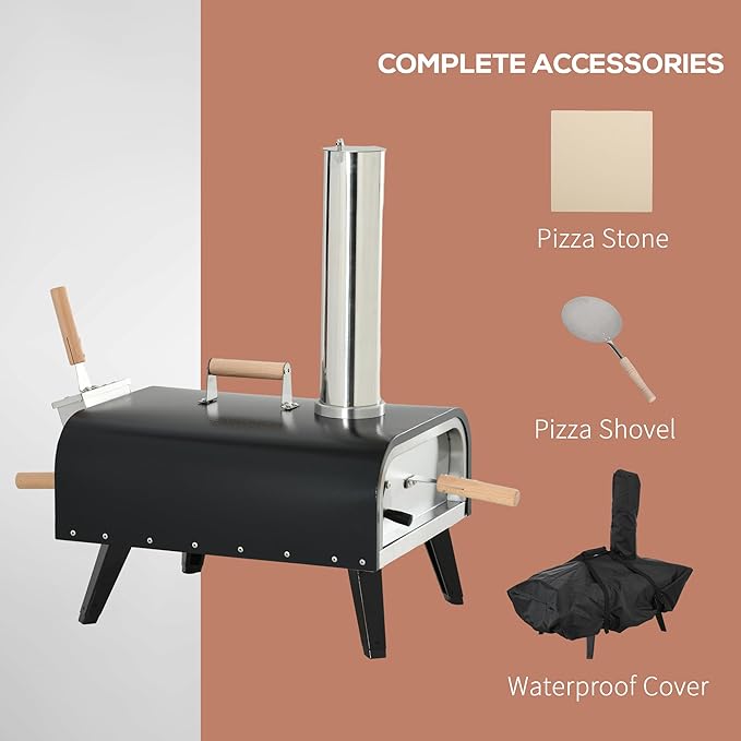 Zalorin Portable Wood-Fired Pizza Oven with Rotating Stone, Outdoor Pizza Maker with Foldable Legs, Stainless Steel Pizza Grill