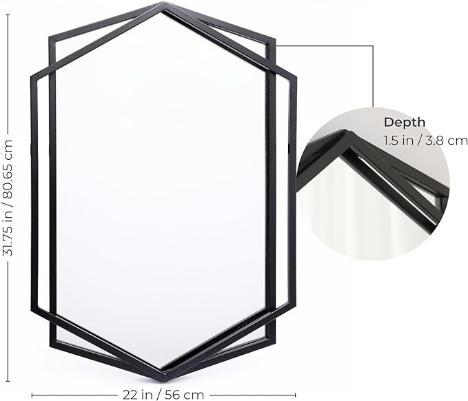 Zalorin 32" Bathroom Mirrors for Over Sink, Large Wall Mirror, Vanity Mirror for Bedroom, Black Metal Entryway Mirror, Accent Wall Mirror for Bathroom, Wall Mounted Mirror Living Room Wall Decor