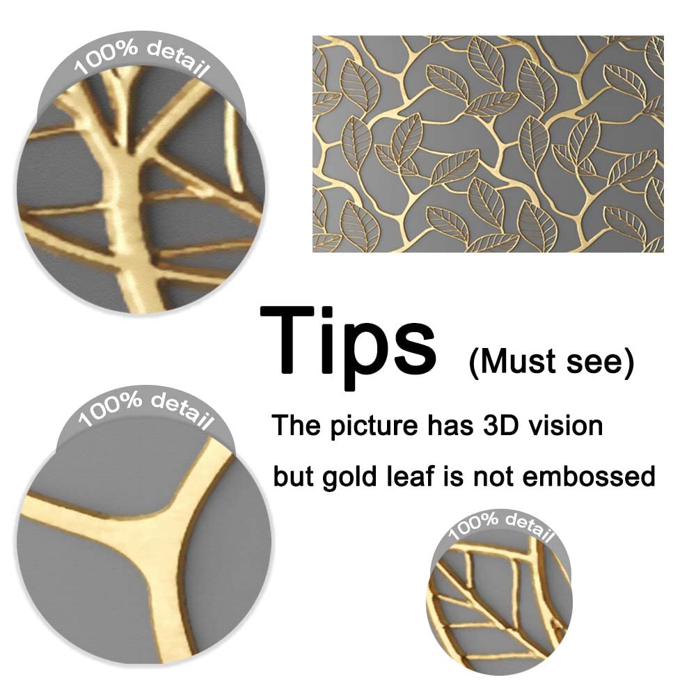 Zalorin -3d Wallpaper Golden Leaves Mural Wallpaper Bedroom Living Room Decor 103" x 69"(Not Self-Adhesive)