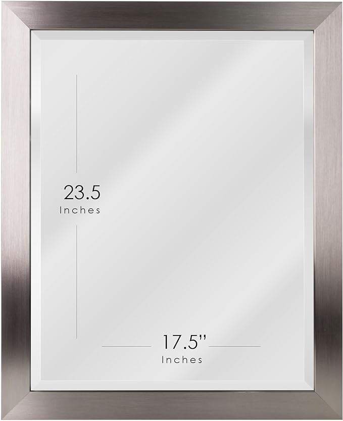 Zalorin Brushed Nickel Polystyrene Rectangular Framed Beveled Wall Mirror, Vanity Mirror, Bathroom Mirrors, Living Room Mirrors - 22" x 28"