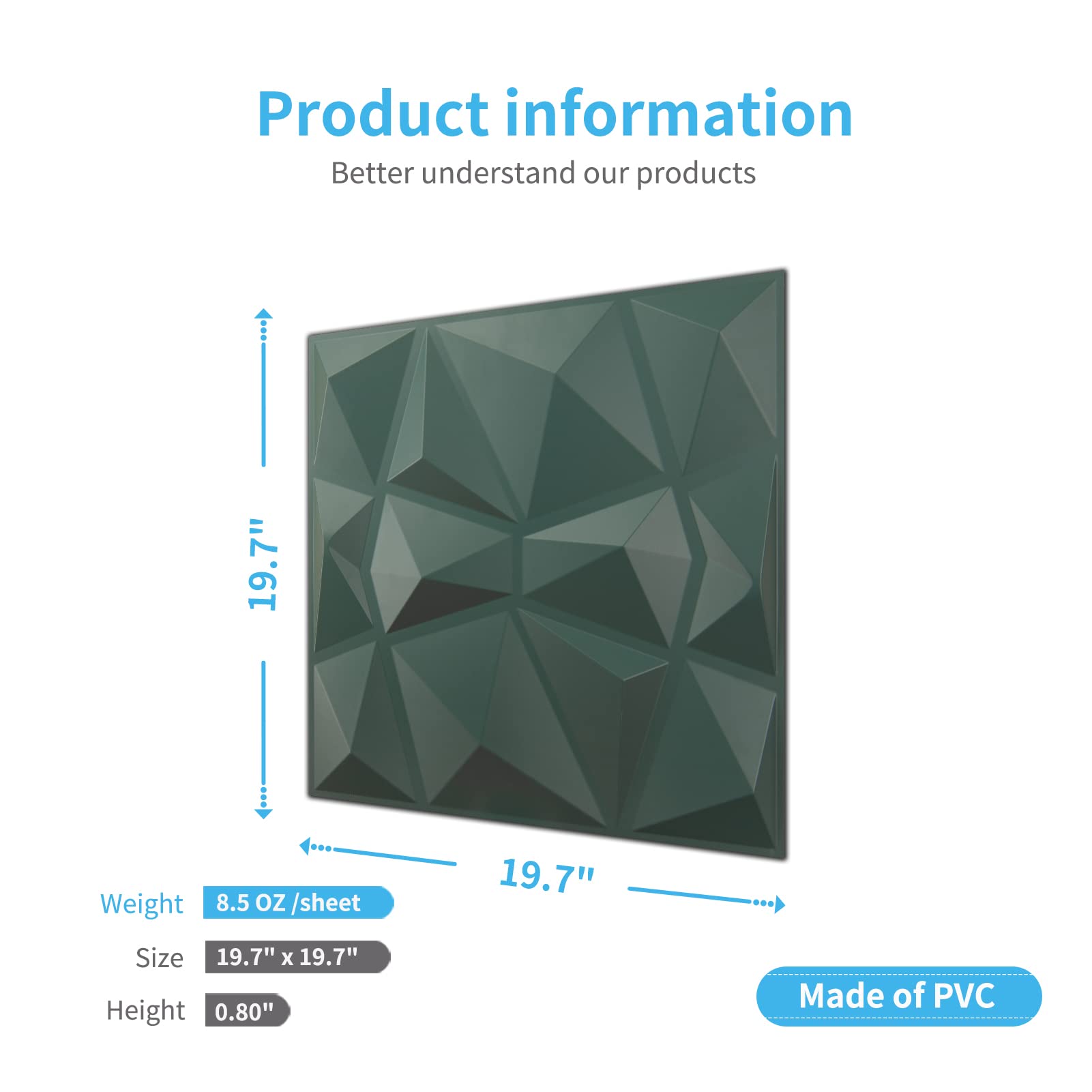 Zalorin Textures 3D Wall Panels Army Green Diamond Design for Interior Wall Decor Pack of 12 Tiles 32 Sq Ft (PVC)