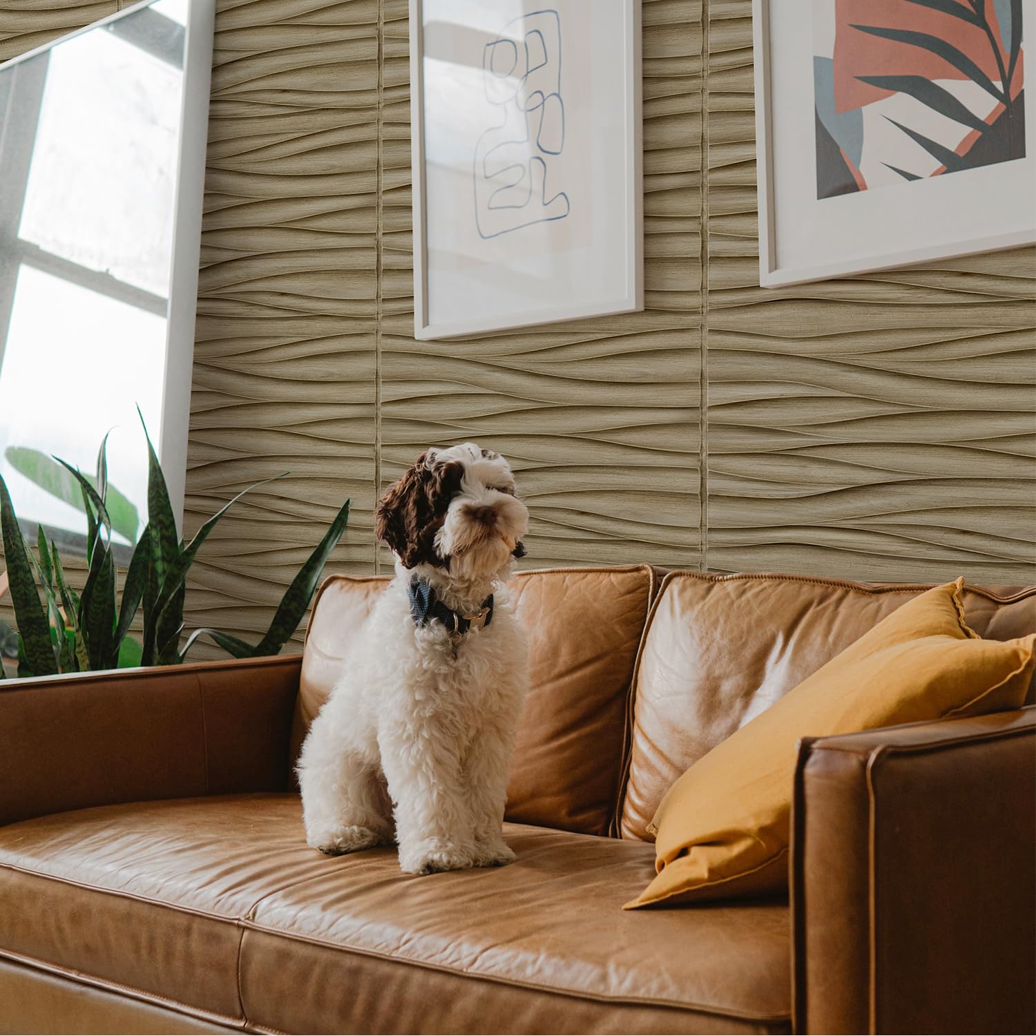 Zalorin Wood Wall Panels for Interior Wall Decor, Natural Oak 3D Wall Decor Panels Peel and Stick, Wave Design Accent Wall Covering Panels for Lobby, Office