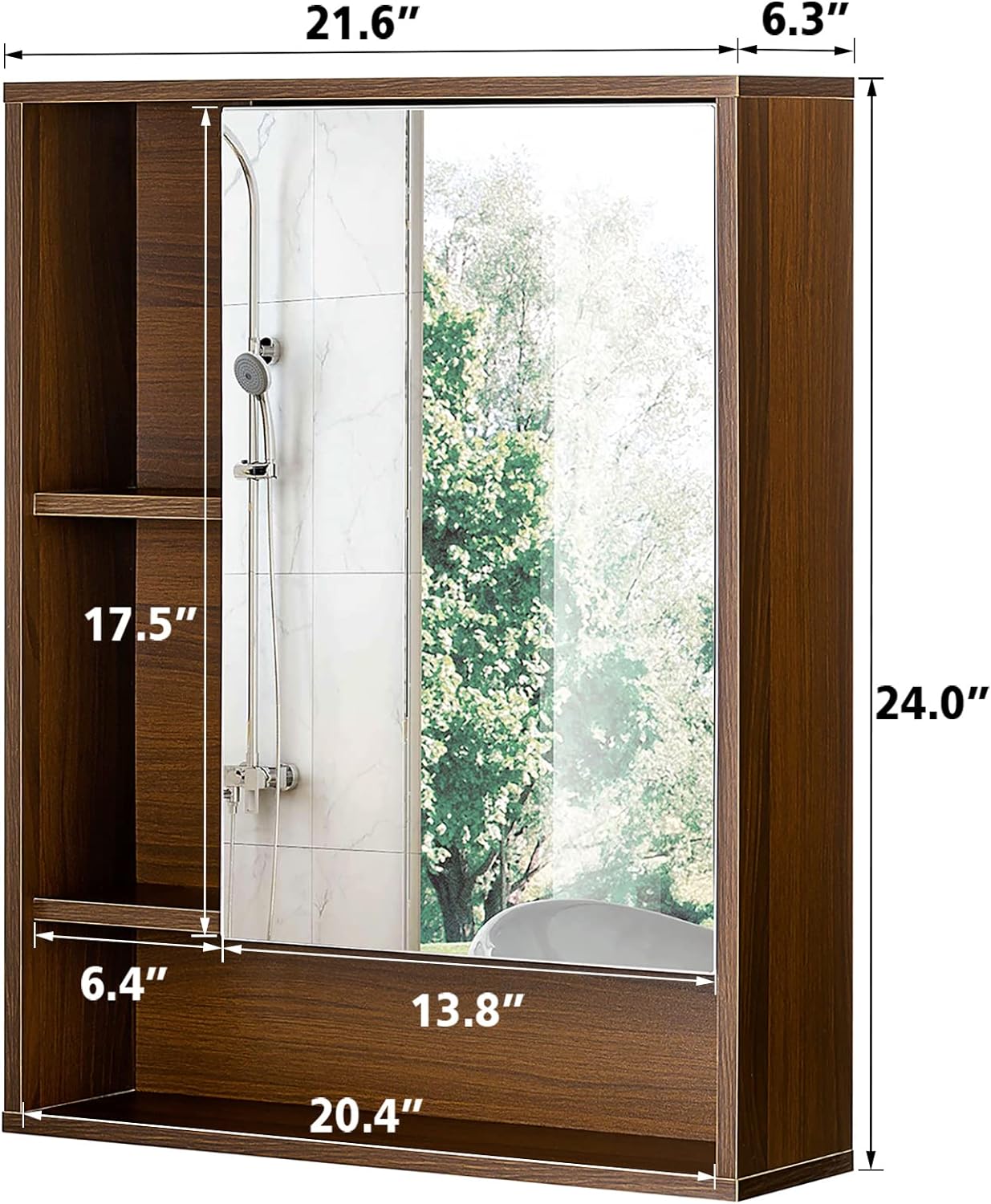 Zalorin Bathroom Wall Mirror Cabinet, Medicine Cabinet with Single Door and Adjustable Shelf, Over The Toilet Space Saver Storage Cabinet, Walnut
