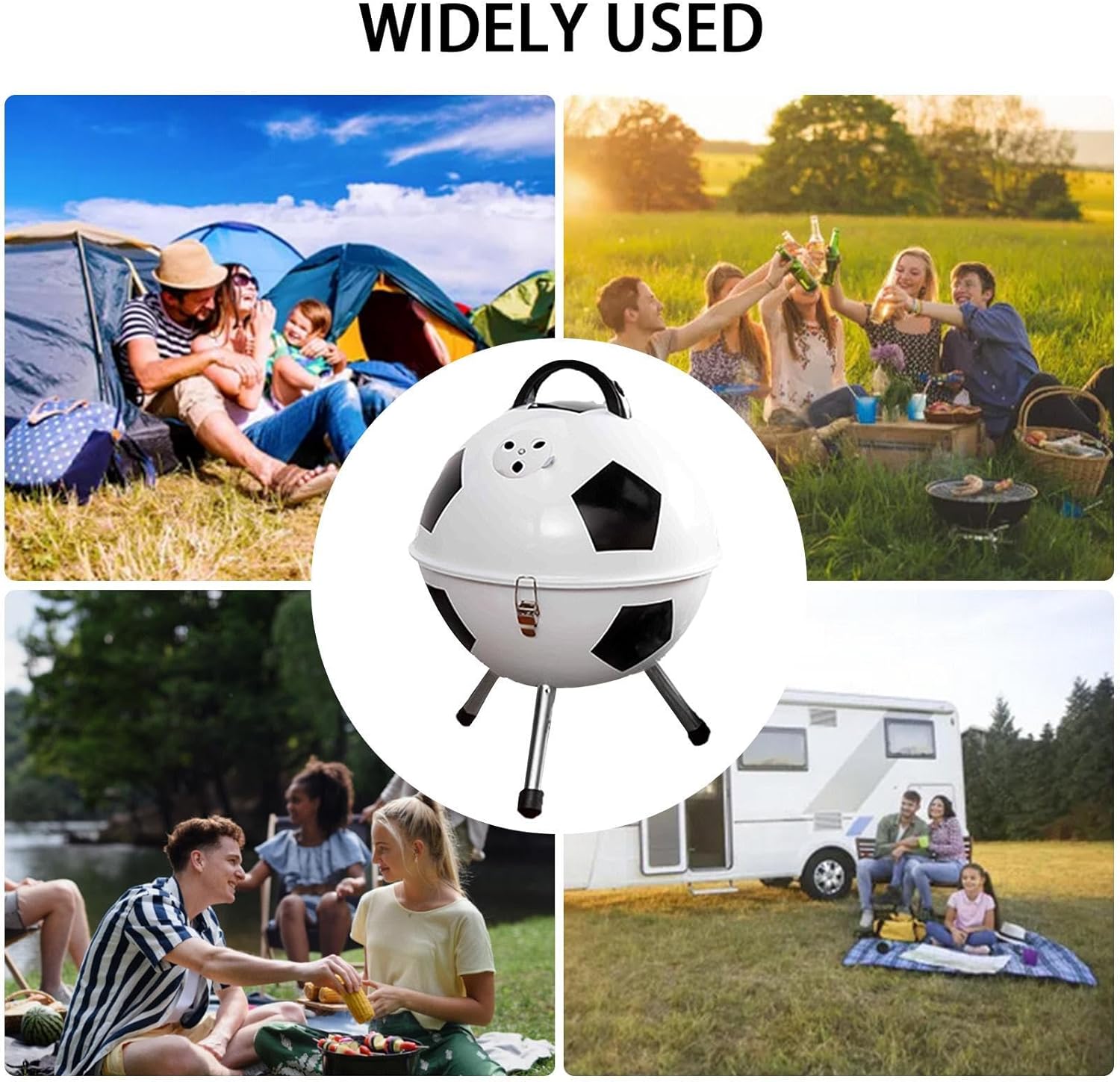 Zalorin Ball Shaped Charcoal Grill, Spherical Football Golf Stove Grill, Chrome-Plated Cooking Tool for Camping, Outdoor Parties, Picnic, Barbecue