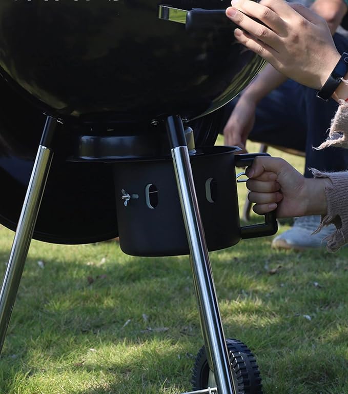 ZalorinCharcoal Grill 22-Inch, Movable Barbecue Charcoal Grill With Built-in Thermometer, Porcelain-Enameled Lid, Slide Out Ash Catcher For Outdoor Cooking, Patio, Backyard, Black