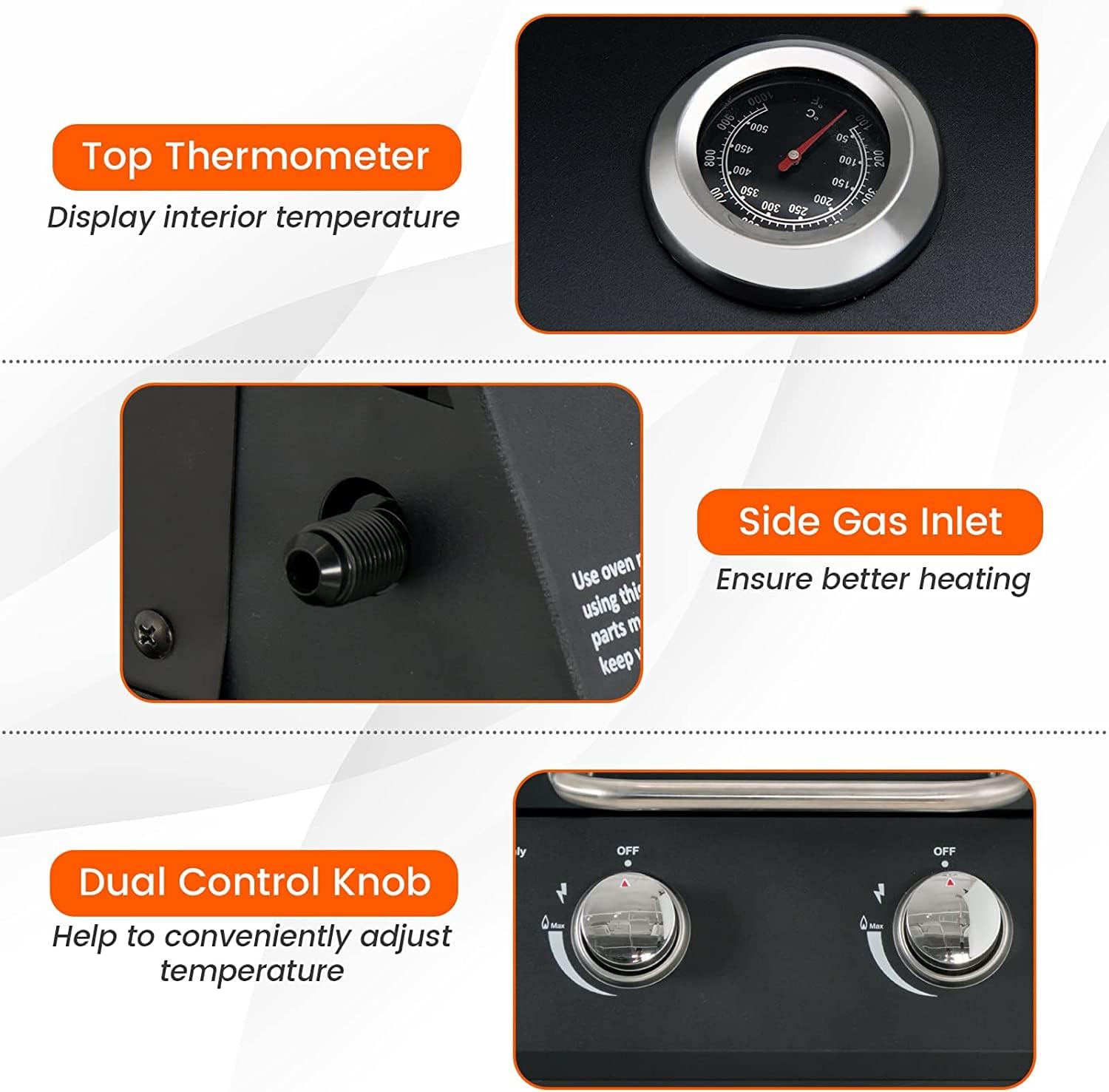 Zalorin Portable Gas Grill, Small Foldable Tabletop Propane BBQ Griddle w/Grease Tray, Thermometer, 20,000 BTU / 243 Sq.in Cooking Area, 2 Burner Gas Grill for Outdoor Camping, Tailgating