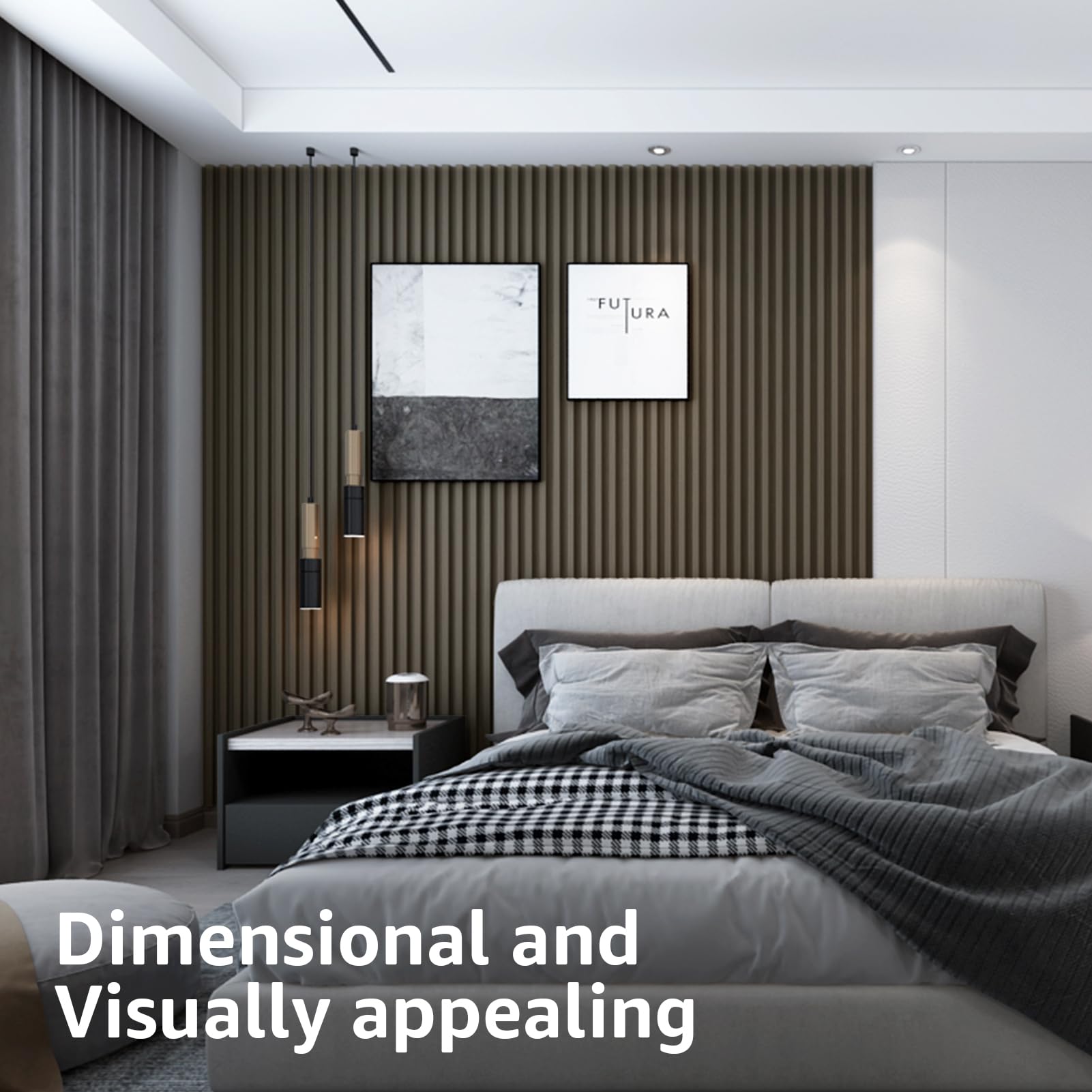 Zalorin 8-Pack 96 x 6in. WPC Acoustic Slat Wall Panel for Modern Interior Decor, TV Background, Living Room, Grey Oak