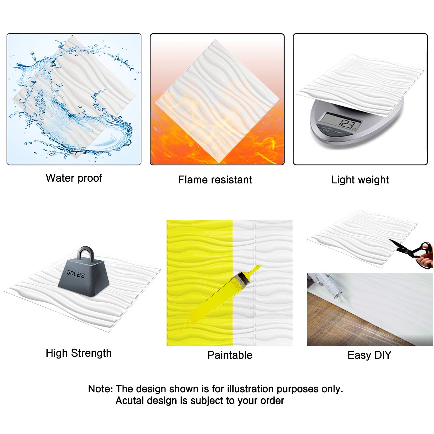 Zalorin PVC 3D Wall Panel Interlocked Circles in Matt White Cover 32 Sq.ft, for Interior Ceiling and Wall Decor for Residential or Commerical