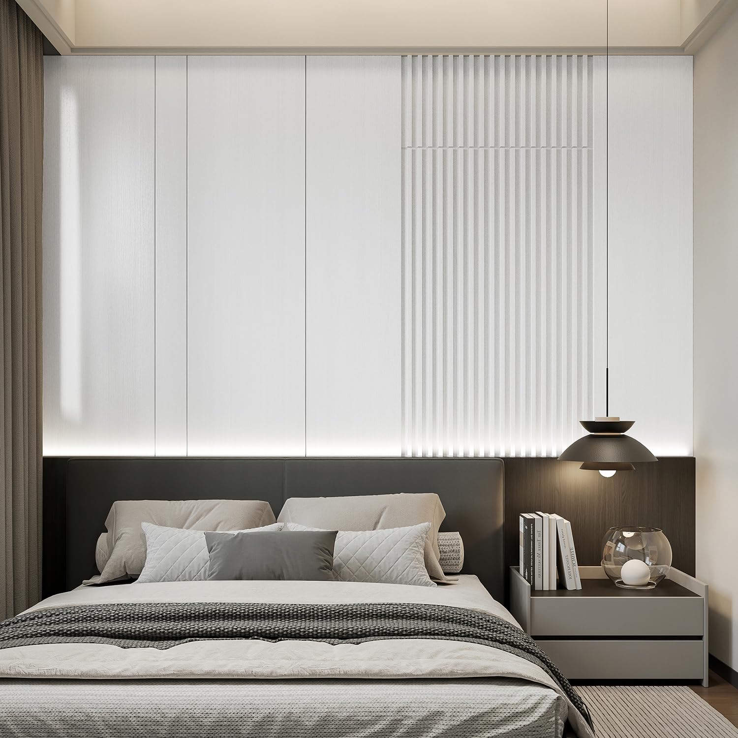 Zalorin12-Pack Slat Wall Panel 3D WPC Grille for Walls Embossed White Oak Textured Wood Plastic Composite Panel Wood Strip Texture 3D Wall Panels