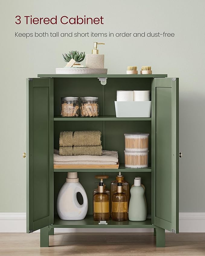 Zalorin Bathroom Floor Storage Cabinet, Bathroom Storage Unit with 2 Adjustable Shelves, Freestanding Cabinet, 11.8 x 23.6 x 31.5 Inches, Forest Green UBCB060C01