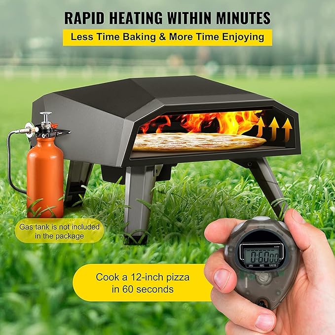 Zalorin Gas Outdoor Pizza Oven, Stainless Steel Propane Pizza Oven for Outside, Gas Fire Pizza Grill with 12" Pizza Stone, Gas Burner, Pizza Peel, Carry Bag, Portable Gas Pizza Oven with Foldable Legs