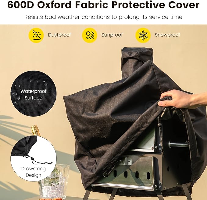 Zalorin Outdoor Pizza Oven Wood Fired, 2-Layer Pizza Maker with Pizza Stone, Pizza Peel, Removable Cooking Rack, Waterproof Cover, Folding Legs, Outside Pizza Ovens for Camping Backyard BBQ (28 Inch)