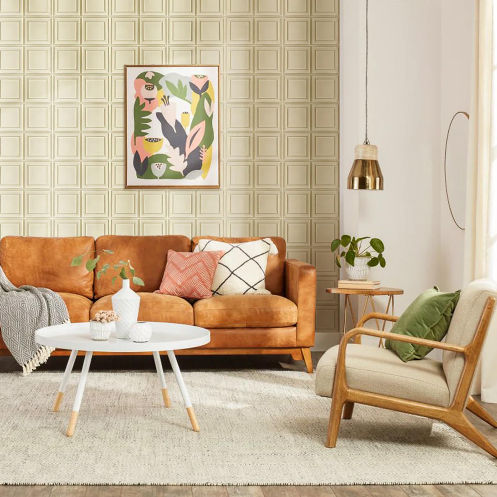 Zalorin 10 Pcs 3D PVC Wall Panels Peel and Stick Wall Tile - 11.8"x11.8" Light Yellow Square 3D Decorative Wall Panels for Bedroom, Living Room,Interior Wall Decor, Matte