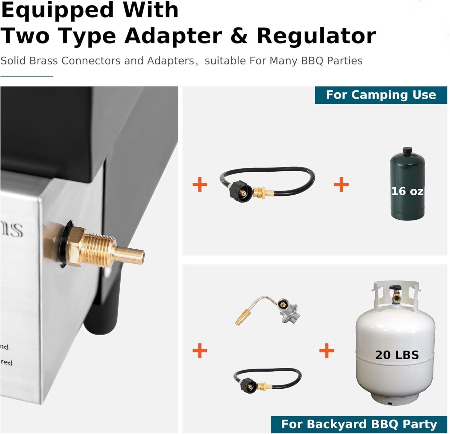 22 Inch Flat Top Grill with Ceramic Coated Cast Iron Pan, 3 Burners Portable Tabletop Propane Gas Griddle Grill for Camping, Outdoor & Tailgating Barbecue.
