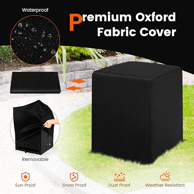 Zalorin, 4-in-1 Detachable Stone, Cooking Grill, Shovel, Convenient Handle, Waterproof Cover for Camping, Hiking, Picnic, BBQ Outdoor Pizza Oven, Black