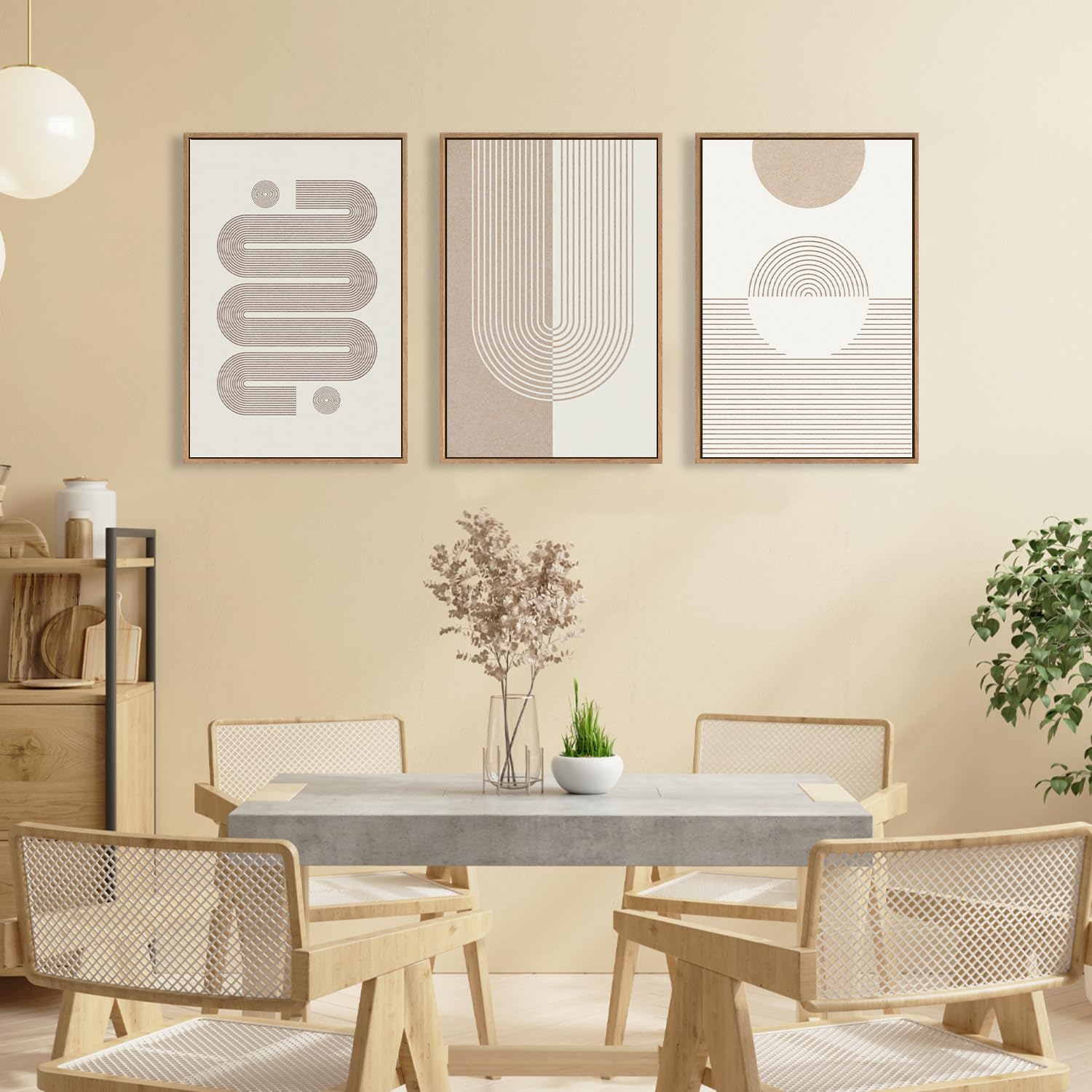 Zalorin Geometric Wave Framed Canvas Wall Art Set, Polygon Shape Wall Decor, Abstract Spiral Illustration Wall Painting, Minimalism Line Art Print for Living Room, Bedroom, Office 16"x24"x3