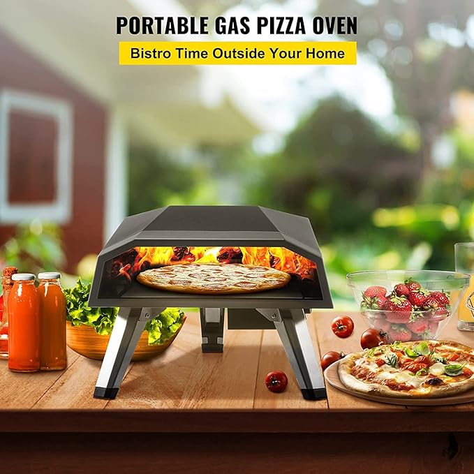 Zalorin Gas Outdoor Pizza Oven, Stainless Steel Propane Pizza Oven for Outside, Gas Fire Pizza Grill with 12" Pizza Stone, Gas Burner, Pizza Peel, Carry Bag, Portable Gas Pizza Oven with Foldable Legs