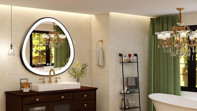 Zalorin 24x24in. Led-Bathroom-Mirror-with-Black-Frame, Lighted-Bathroom-Mirror-Brightness-Dimmable, Features Anti-Fog, 3 Lights Colors, Led-Mirror-for-Bathroom, Cord with Plug