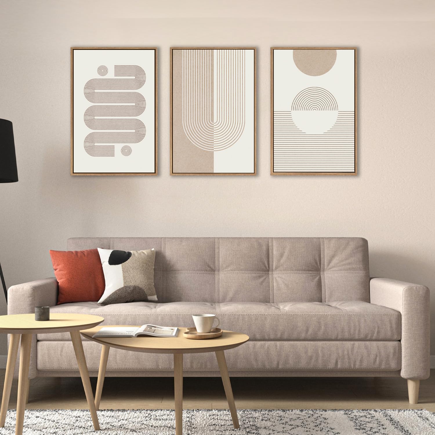 Zalorin Geometric Wave Framed Canvas Wall Art Set, Polygon Shape Wall Decor, Abstract Spiral Illustration Wall Painting, Minimalism Line Art Print for Living Room, Bedroom, Office 16"x24"x3