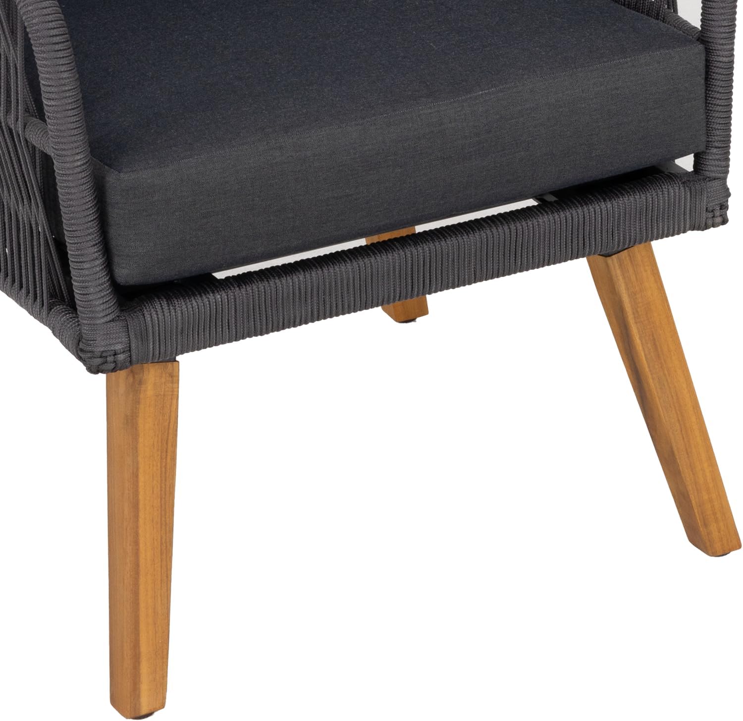 IDZO Serene Patio Conversation Sets, 800lbs Capacity FSC Certified Acacia Wood Outdoor Furniture with 3.9in Thick Soft Cushions, 4 Pieces Modern Rope_Obsidian