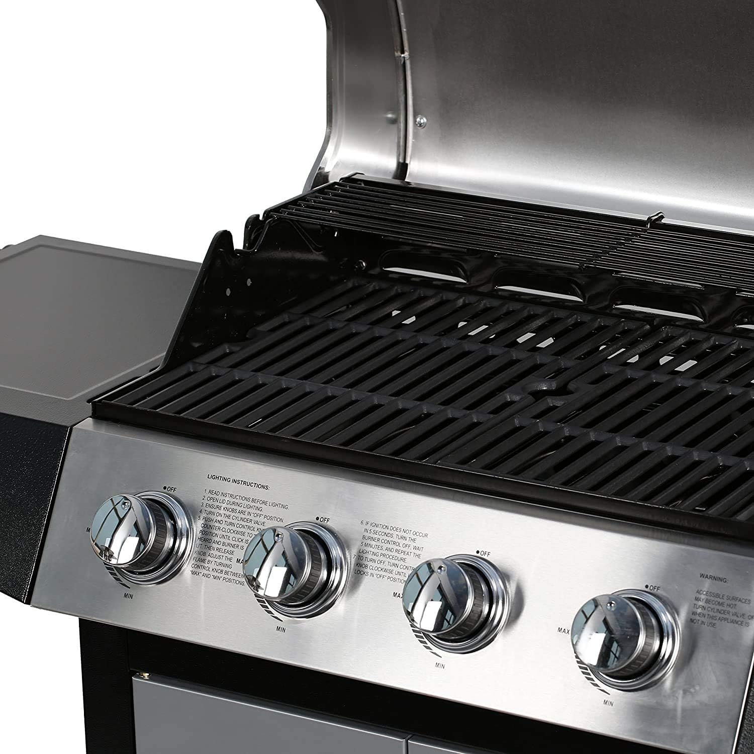 Zalorin Outdoor Propane Gas Grill, 4-Burner with Side Burner, Stainless Steel, Silver Black