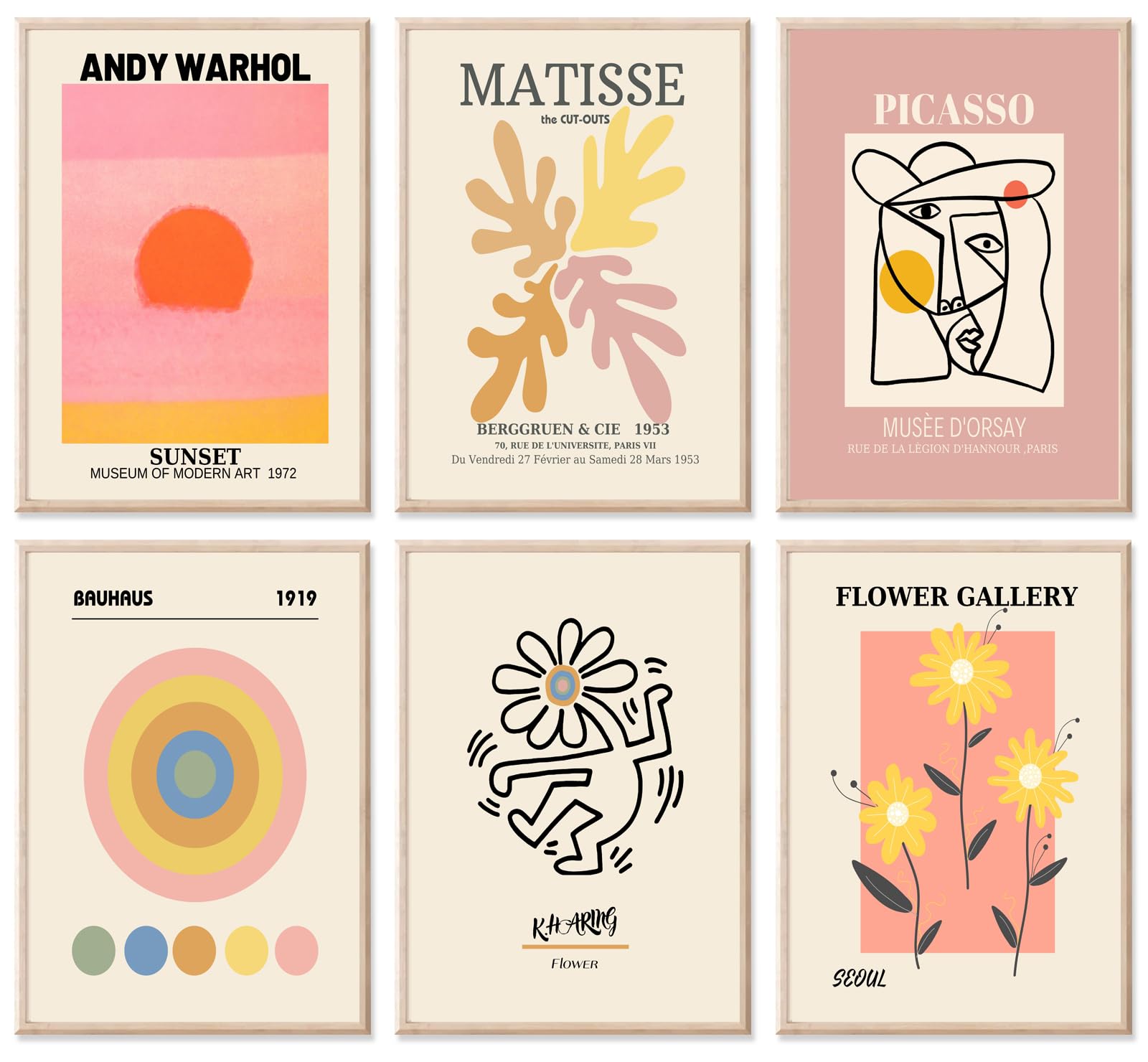 Zalorin Matisse Wall Art Prints, Minimalist Flower Market Posters, Vintage Gallery Mix Exhibition Set of Matisse Prints & Picasso Flower Pictures Wall Decor, Matisse Posters for Room Aesthetic, Pink Abstract