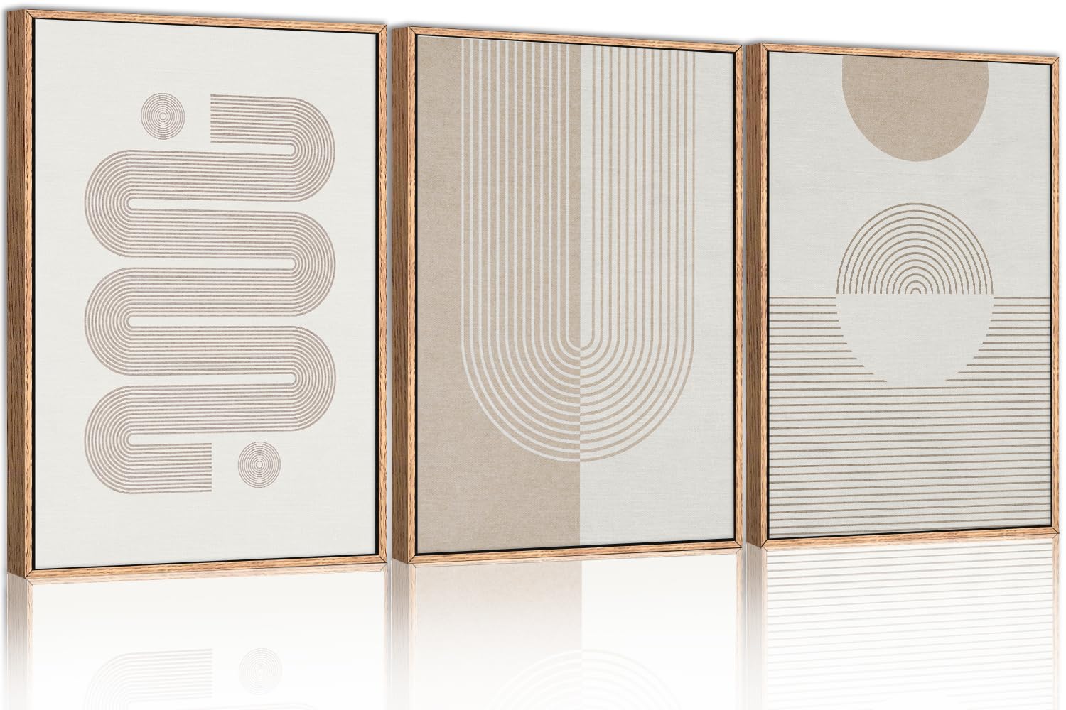 Zalorin Geometric Wave Framed Canvas Wall Art Set, Polygon Shape Wall Decor, Abstract Spiral Illustration Wall Painting, Minimalism Line Art Print for Living Room, Bedroom, Office 16"x24"x3