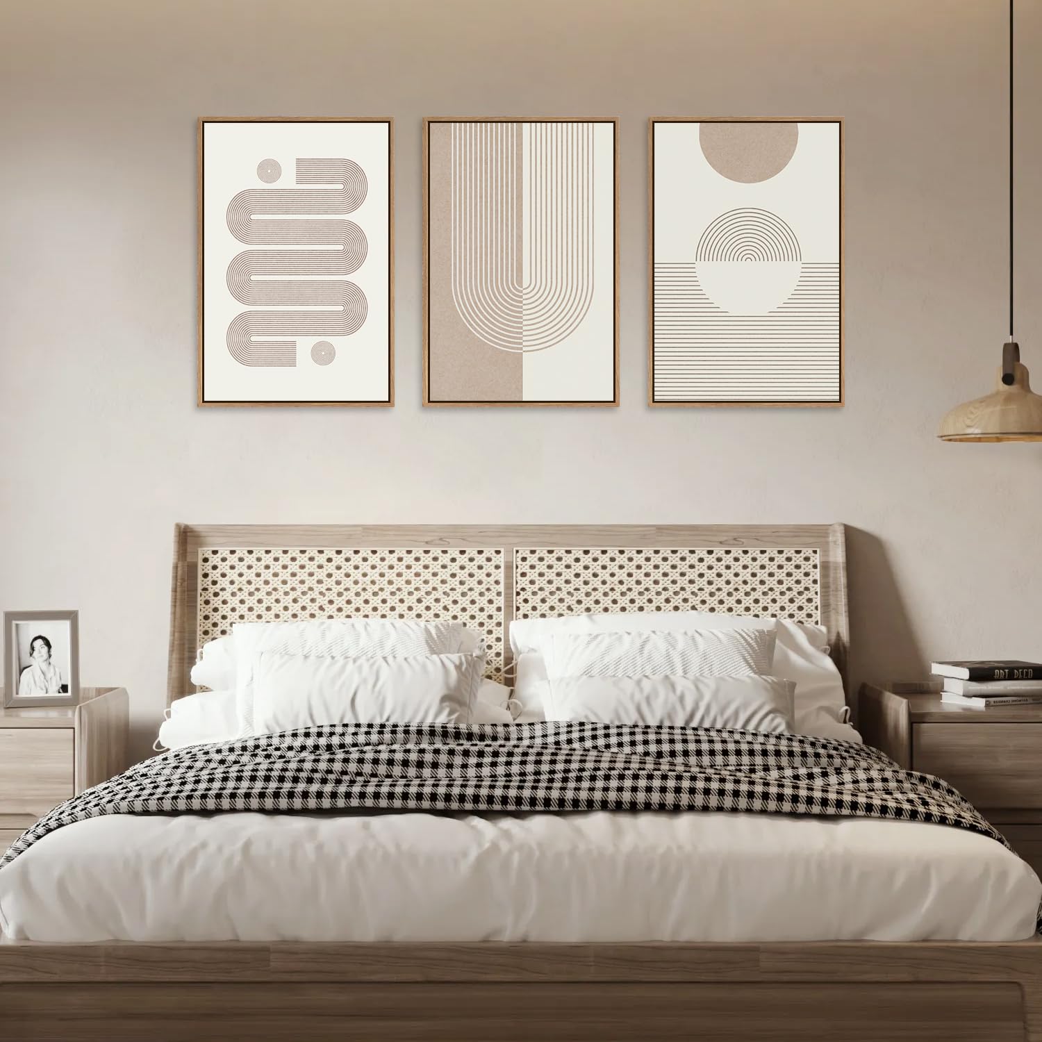 Zalorin Geometric Wave Framed Canvas Wall Art Set, Polygon Shape Wall Decor, Abstract Spiral Illustration Wall Painting, Minimalism Line Art Print for Living Room, Bedroom, Office 16"x24"x3