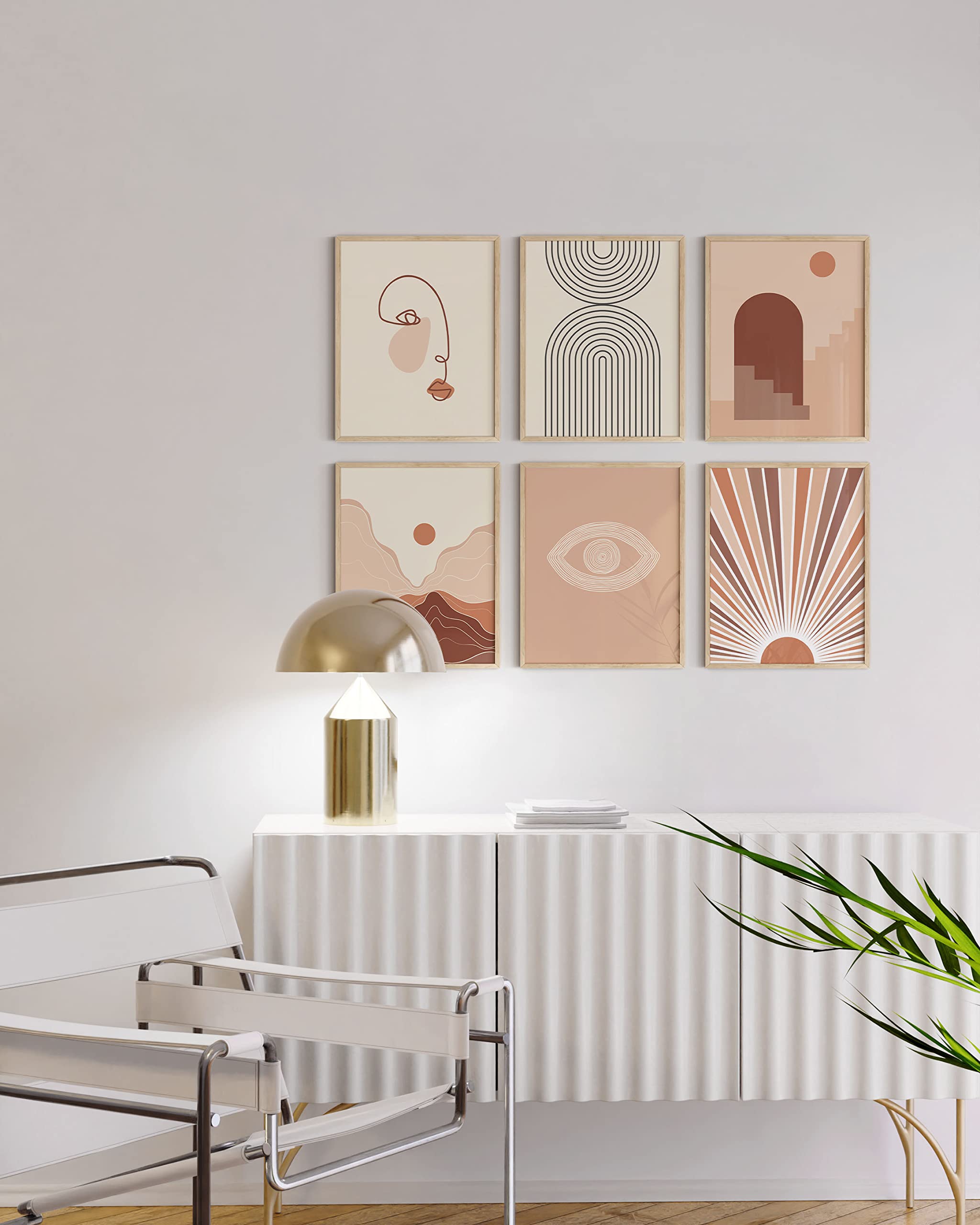 Zalorin Boho Prints for wall decor - Set of 6 Boho Posters and Boho Art Prints Mid Century wall art | Bohemian Prints, Boho Pictures, Neutral, UNFRAMED (Natural Boho, 8x10)