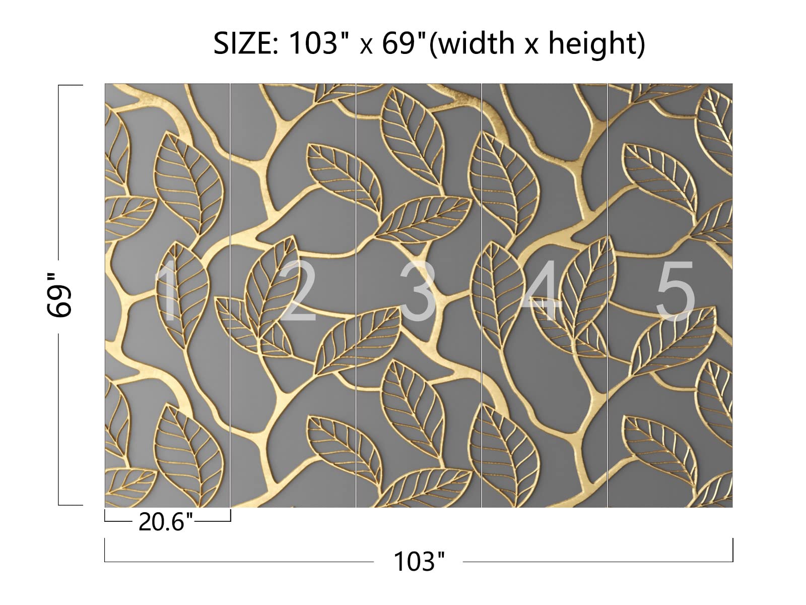 Zalorin -3d Wallpaper Golden Leaves Mural Wallpaper Bedroom Living Room Decor 103" x 69"(Not Self-Adhesive)