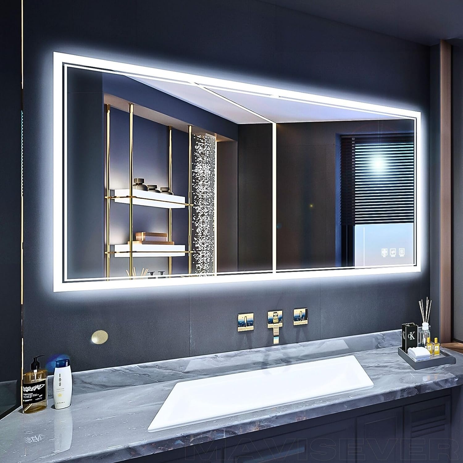 Zalorin LED Bathroom Mirror 48"x 24", Backlit Bathroom Mirror with Lights,Stepless Dimmable,Anti-Fog, Shatter-Proof, Memory, 3 Colors Lighted Vanity Mirror (Horizontal/Vertical)