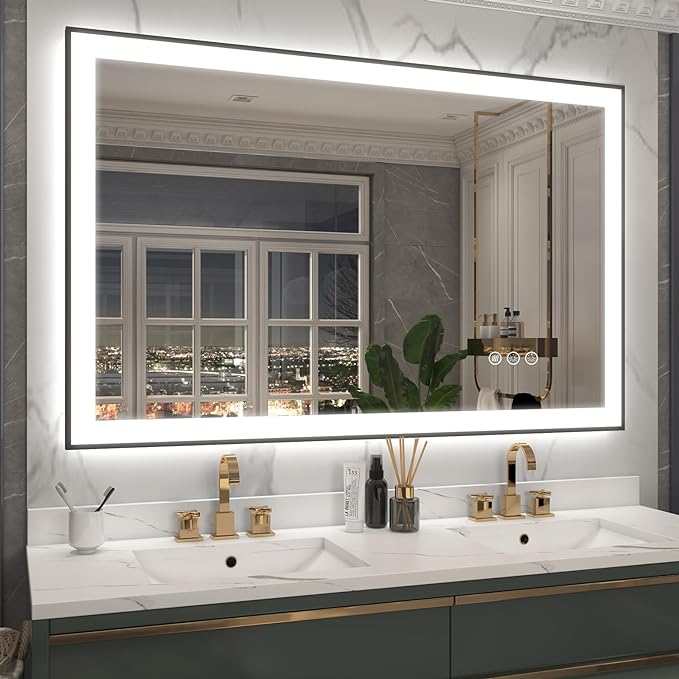 Zalorin 50x 30 Led Lighted Mirrors for Bathroom Wall, Black Border Vanity Mirrors with Lights, 3 Colors, Dimmable, Anti-Fog, Memory, Shatterproof, ETL Listed (Front Lit and Backlit)