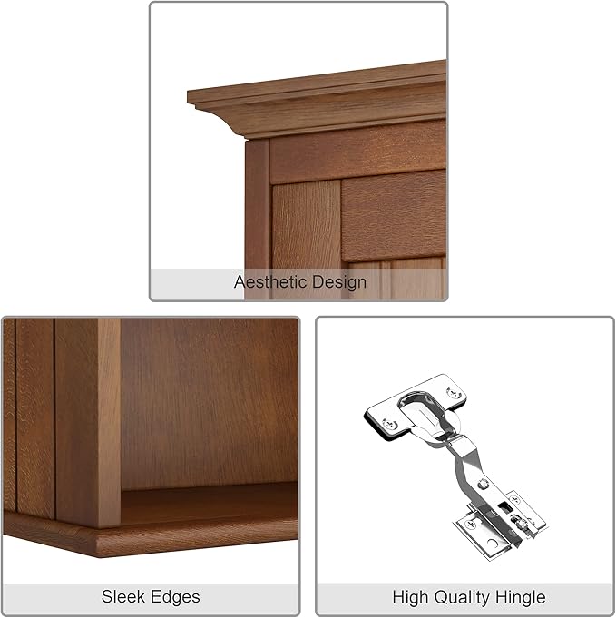 Zalorin Treocho Wood Wall Cabinet, Bathroom Medicine Cabinet Storage with Doors and Adjustable Shelf, Rustic Cabinet Wall Mounted for Bathroom, Livingroom, Kitchen, Cupboard, Reddish Brown