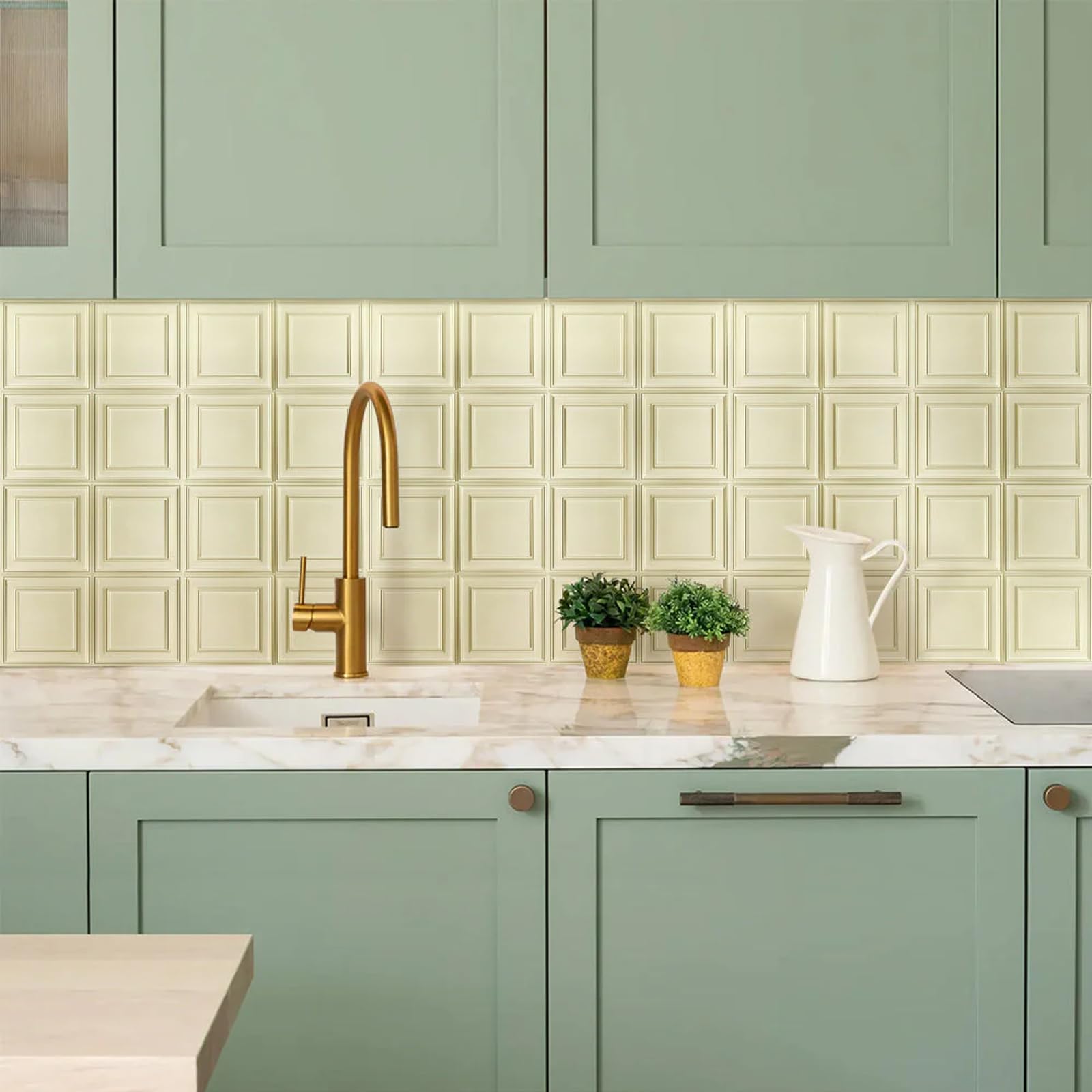 Zalorin 10 Pcs 3D PVC Wall Panels Peel and Stick Wall Tile - 11.8"x11.8" Light Yellow Square 3D Decorative Wall Panels for Bedroom, Living Room,Interior Wall Decor, Matte