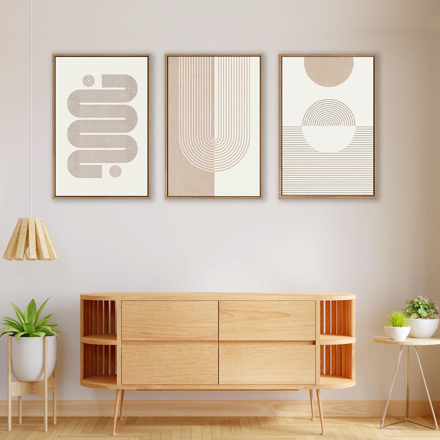 Zalorin Geometric Wave Framed Canvas Wall Art Set, Polygon Shape Wall Decor, Abstract Spiral Illustration Wall Painting, Minimalism Line Art Print for Living Room, Bedroom, Office 16"x24"x3
