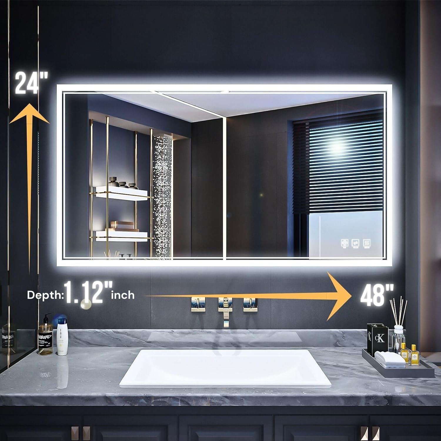 Zalorin LED Bathroom Mirror 48"x 24", Backlit Bathroom Mirror with Lights,Stepless Dimmable,Anti-Fog, Shatter-Proof, Memory, 3 Colors Lighted Vanity Mirror (Horizontal/Vertical)