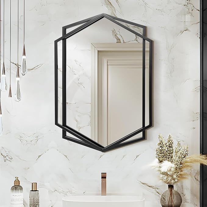 Zalorin 32" Bathroom Mirrors for Over Sink, Large Wall Mirror, Vanity Mirror for Bedroom, Black Metal Entryway Mirror, Accent Wall Mirror for Bathroom, Wall Mounted Mirror Living Room Wall Decor