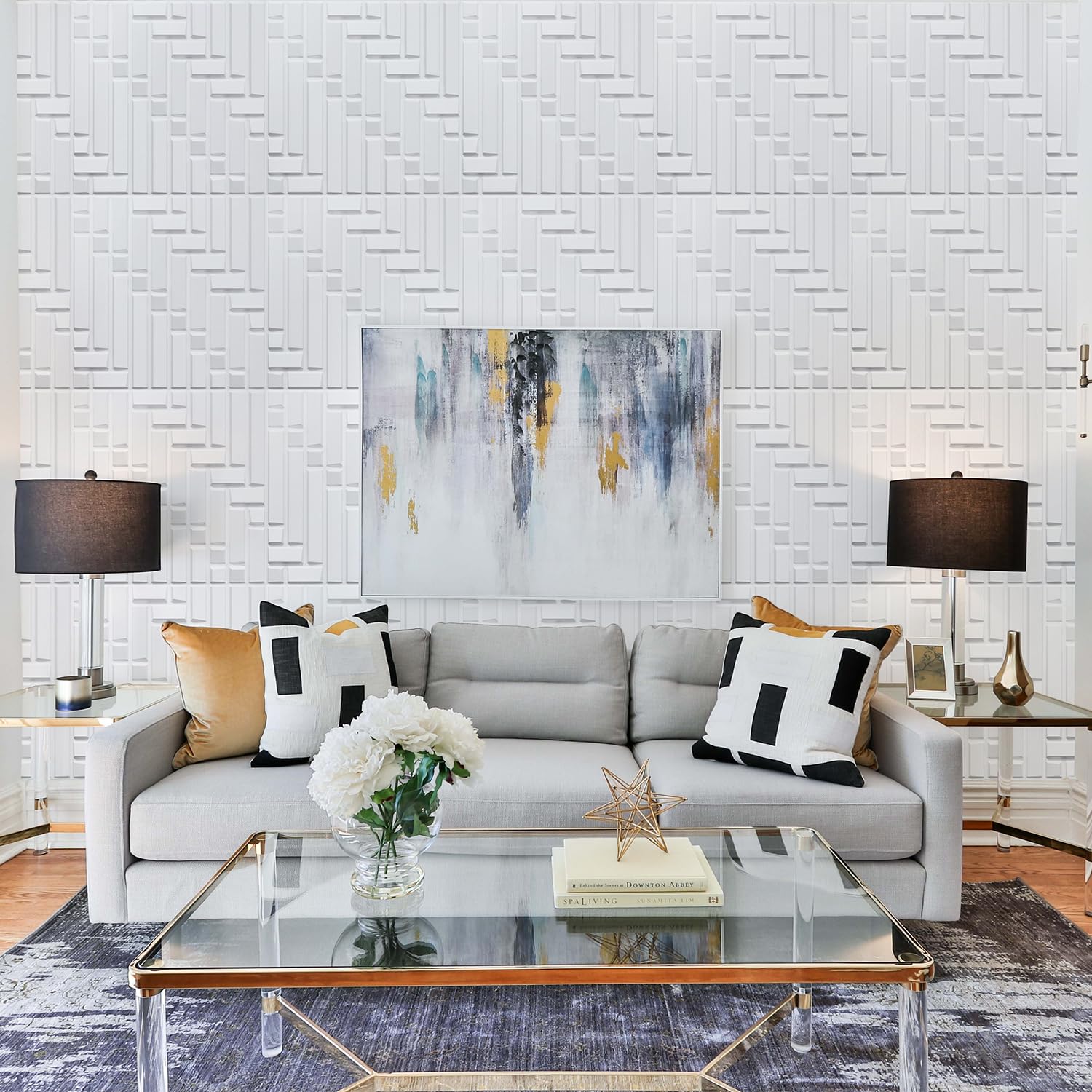 Zalorin 3D Wall Panels for Interior Wall Decor, 19.7''x19.7'' White 3D Wall Panels Peel and Stick, PVC Accent Wall Panels for Living Room Lobby Bedroom Hotel Office