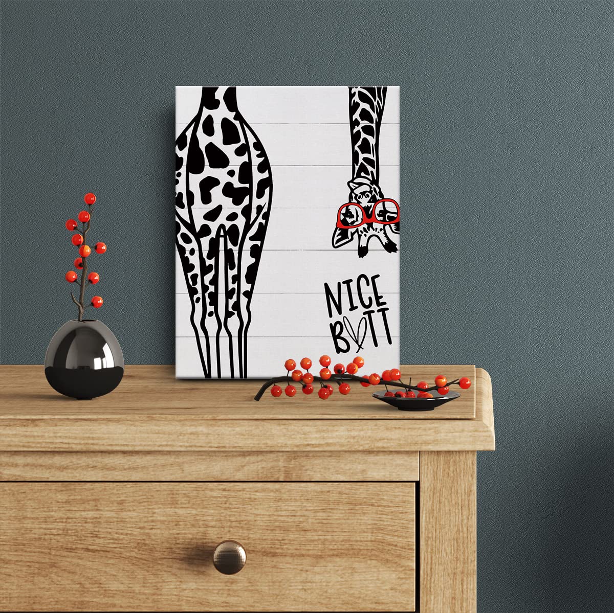 Zalorin Bathroom Canvas Print Decor Bathroom Quote Giraffe Wall Painting Posters Artwork 12”X15” Perfect Home Office Decoration (Framed)