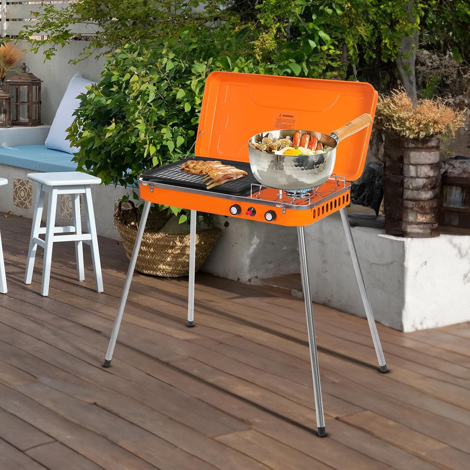 Zalorin Portable Gas Grill Cooker, Camping Stove, Outdoor Stove Portable Propane Burner Gas Cooker for Camping BBQ Picnic Camping Cooking Orange