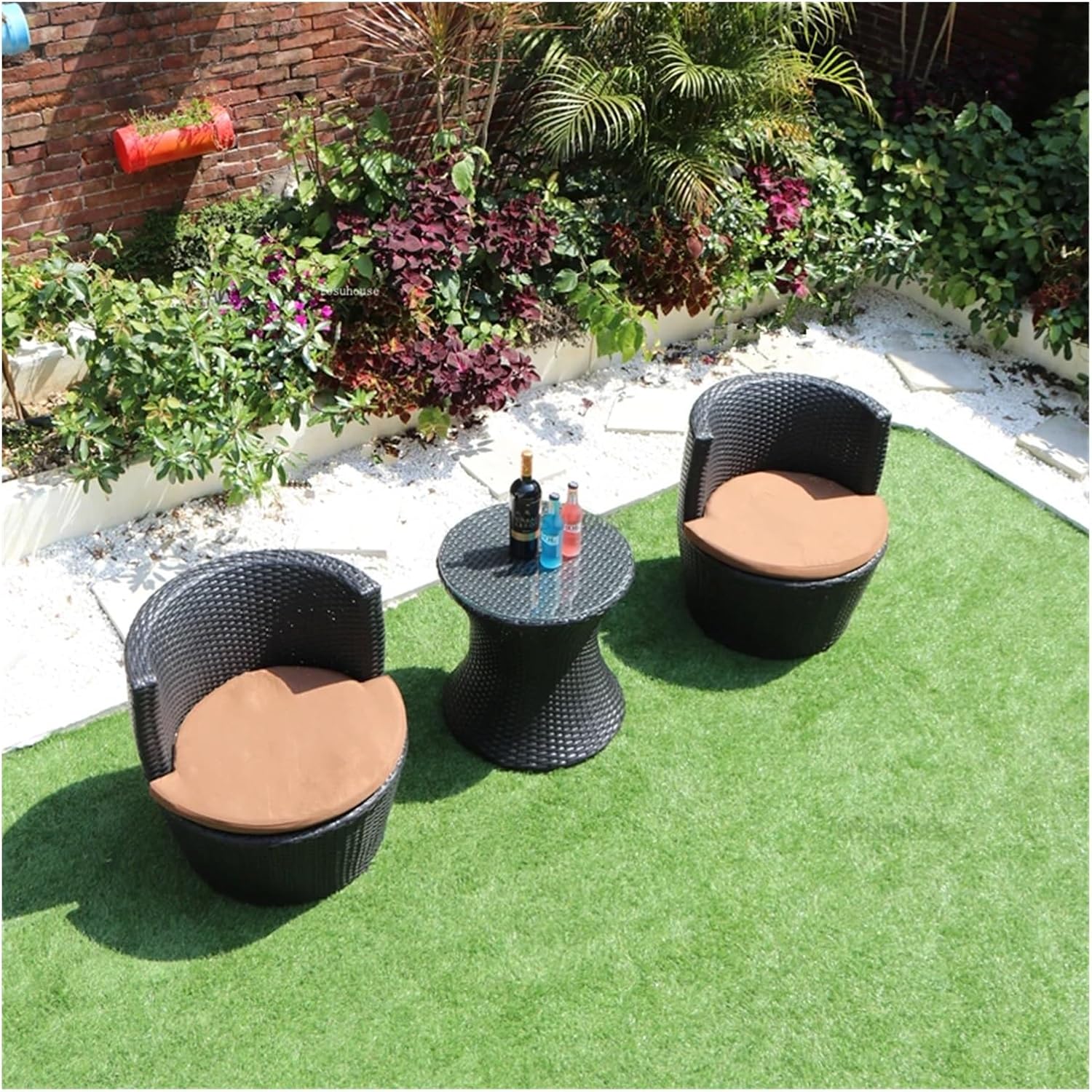 IDZO Balcony Table and Chair Set Courtyard Balcony Small Table and Chairs Garden Furniture Sets Leisure Rattan Three-Piece Set Waterproof Outdoor Table and Chair Bistro Table Set (Color : 2 Chairs-1 Table