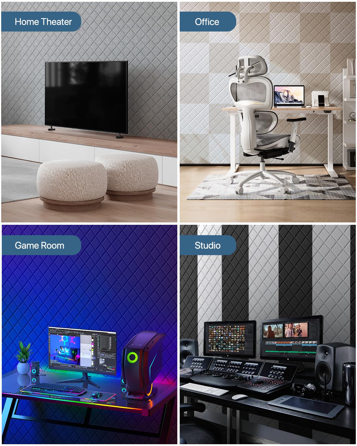 ZalorinSoundproof Wall Panels, Acoustic Panels Sound Absorbing High Density, 12 Pack Sound Proof Panels for Walls Self-Adhesive, Sound Dampening Panels for Walls Bedroom Studio 12" X 12" X 0.4" White