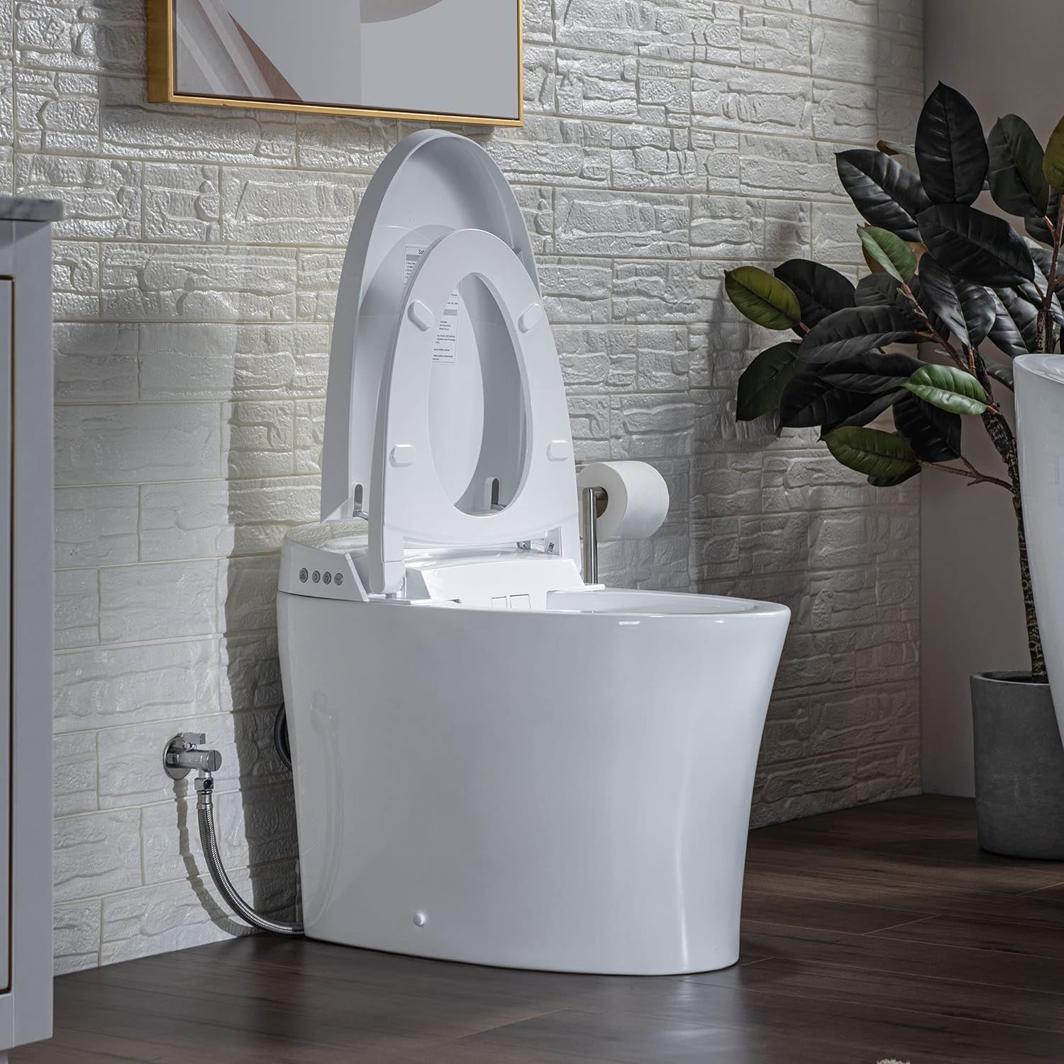Zalorin Smart Bidet Tankless Toilet Extended One Piece ADA Height, Auto Flush, Foot Sensor Operated, Heated Seat with Integrated Multi-function Remote Control, White