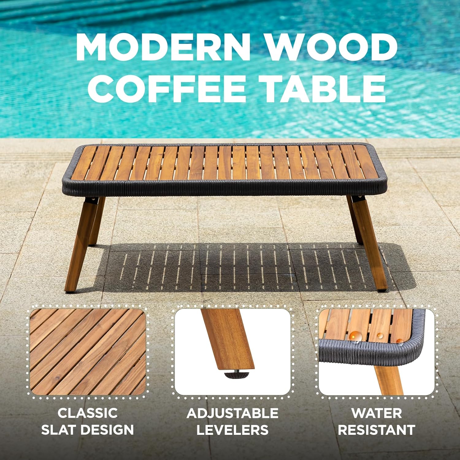 IDZO Serene Patio Conversation Sets, 800lbs Capacity FSC Certified Acacia Wood Outdoor Furniture with 3.9in Thick Soft Cushions, 4 Pieces Modern Rope_Obsidian