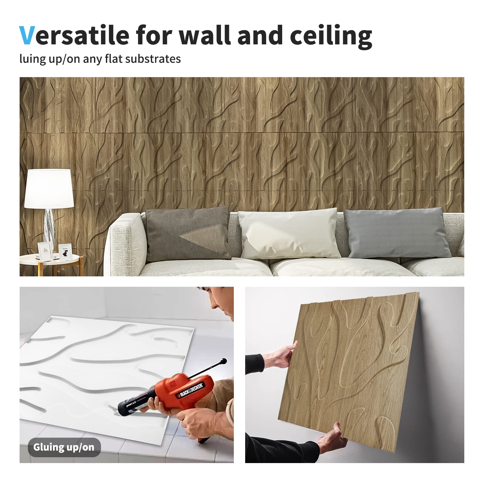 Zalorin 3D Textured Wall Panel for Interior Wall Decor, Trunk in Maple, 12-Tile 19.7 x 19.7in.