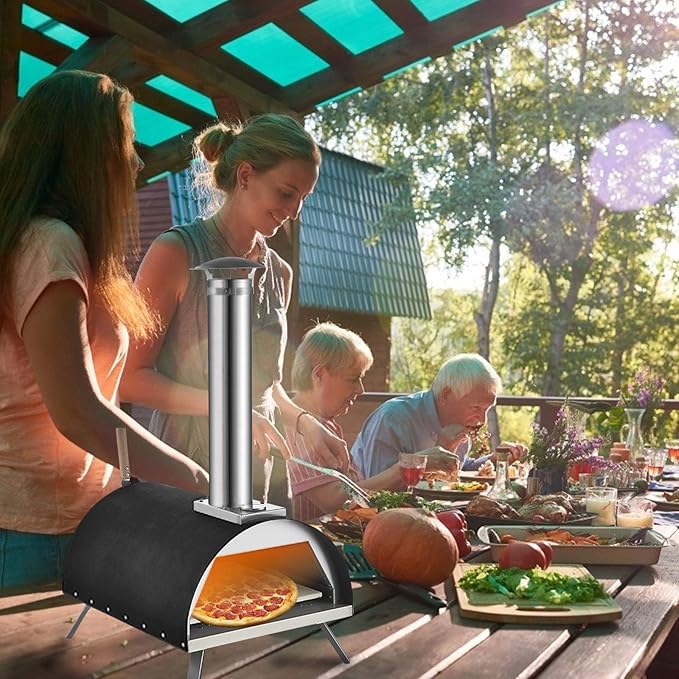 Zalorin 13" Outdoor Pizza Oven Wood fire Pizza Oven Portable Pizza Oven Pizza Maker for Home Garden Balcony Black
