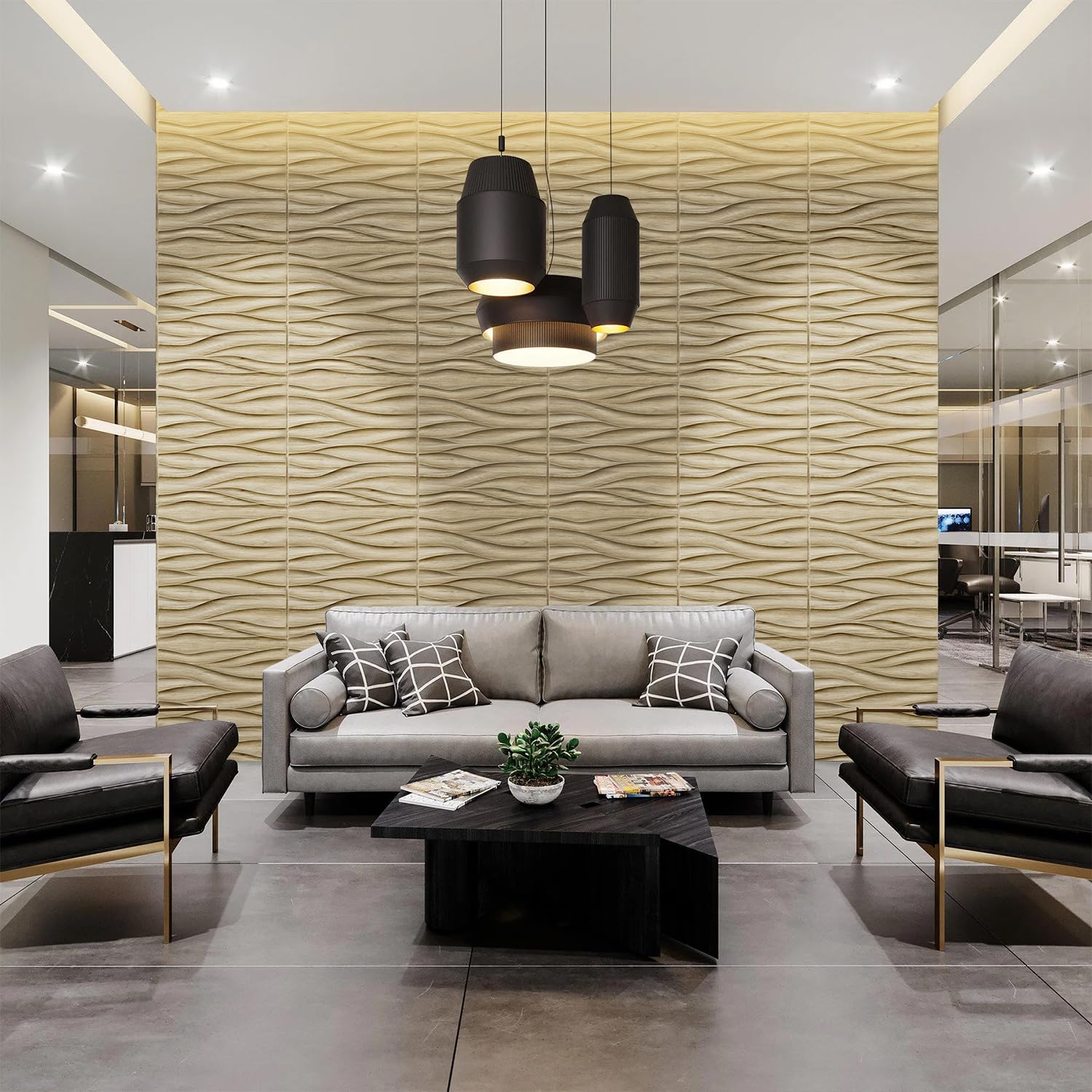 Zalorin Wood Wall Panels for Interior Wall Decor, Natural Oak 3D Wall Decor Panels Peel and Stick, Wave Design Accent Wall Covering Panels for Lobby, Office