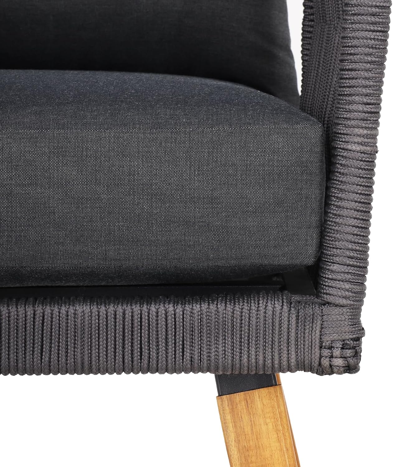IDZO Serene Patio Conversation Sets, 800lbs Capacity FSC Certified Acacia Wood Outdoor Furniture with 3.9in Thick Soft Cushions, 4 Pieces Modern Rope_Obsidian