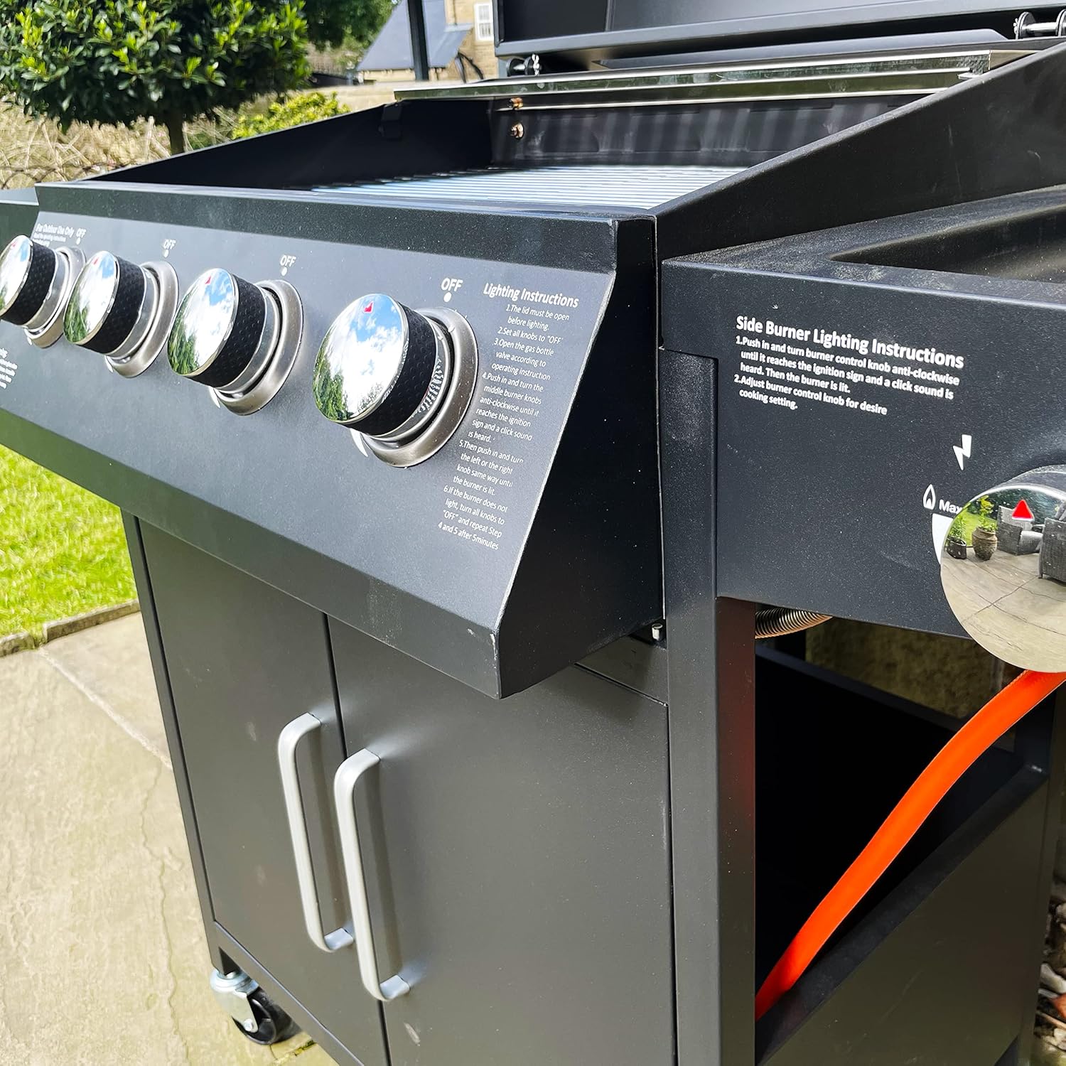 Zalorin Gas BBQ Grill 4 + 1 Burner Side Stainless Steel Garden Barbecue Outdoor Comes with Cover & Gas Regulator