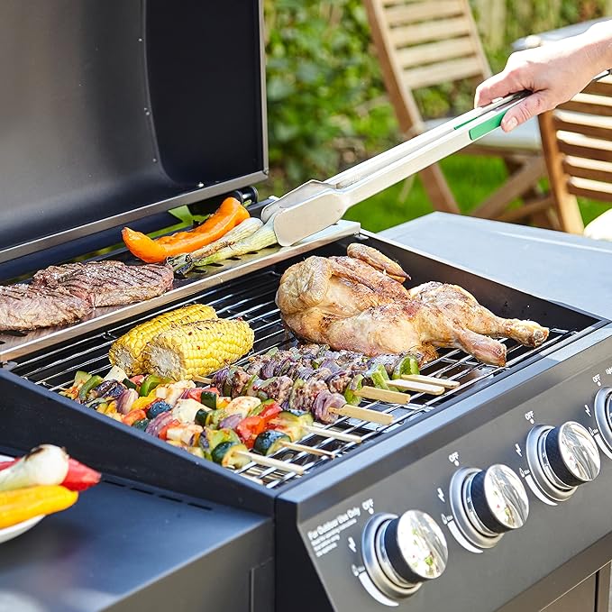Zalorin Gas BBQ Grill 4 + 1 Burner Side Stainless Steel Garden Barbecue Outdoor Comes with Cover & Gas Regulator